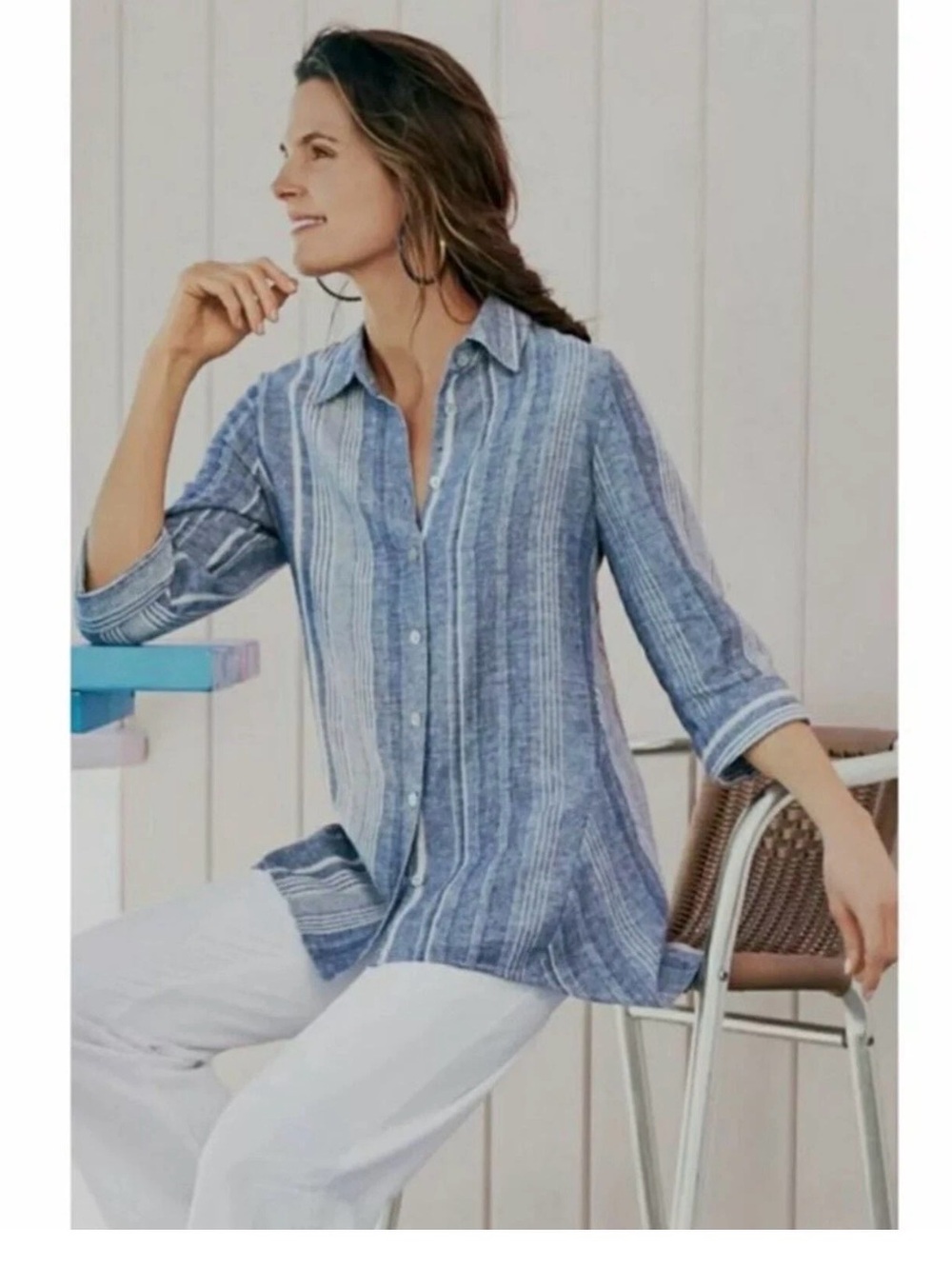 soft Surroundings Linen-Blend Button-Up Shirt